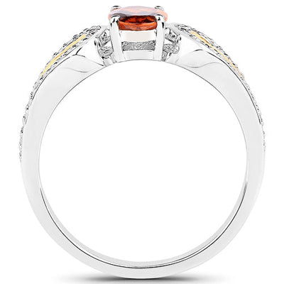1.01 Carat Genuine Garnet and White Diamond Ring in 14K Yellow Gold