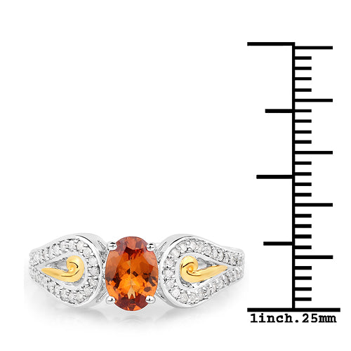 Bague en Grenat et Diamant de 1,01 Carat en Or Jaune 14K