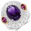 Bague en or 14K avec améthyste de 5,58 carats, rhodolite et diamant