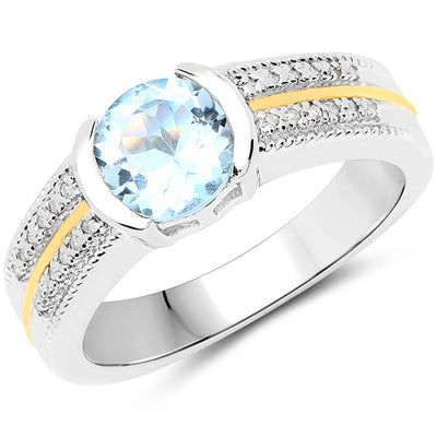 1.37 Carat Aquamarine and Diamond 14K Gold Ring