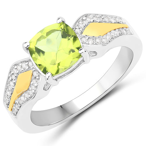 1.64 Carat Genuine Peridot and Diamond 14K Gold Ring