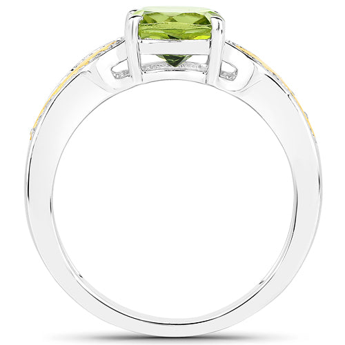 1.64 Carat Genuine Peridot and Diamond 14K Gold Ring