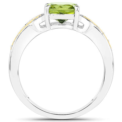 1.64 Carat Genuine Peridot and Diamond 14K Gold Ring