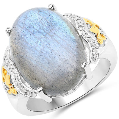 Bague en or 14K avec labradorite et diamants de 10,56 carats