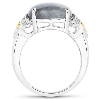 Bague en or 14K avec labradorite et diamants de 10,56 carats