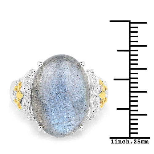 Bague en or 14K avec labradorite et diamants de 10,56 carats