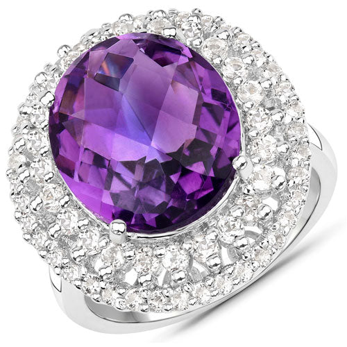8.41 Carat Amethyst and White Topaz Sterling Silver Ring