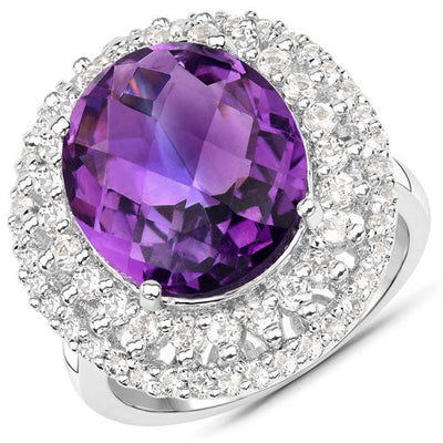 8.41 Carat Amethyst and White Topaz Sterling Silver Ring