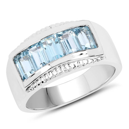 Bague de fiançailles en argent sterling avec topaze bleue véritable de 1,75 carat