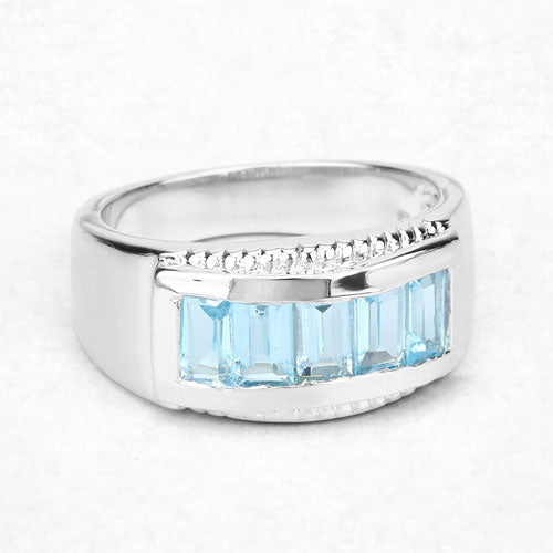 Bague de fiançailles en argent sterling avec topaze bleue véritable de 1,75 carat
