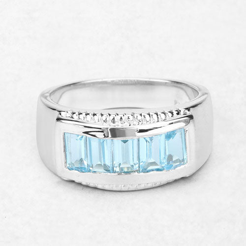 Bague de fiançailles en argent sterling avec topaze bleue véritable de 1,75 carat
