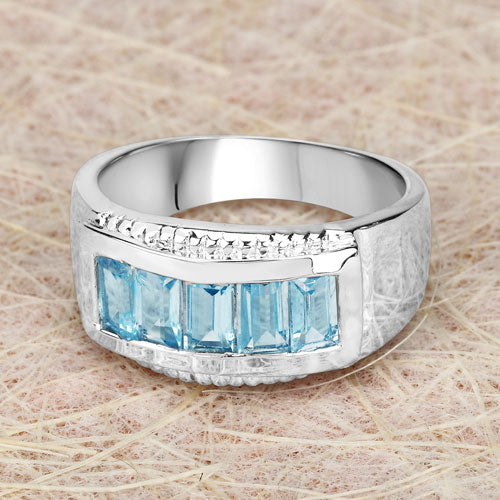 Bague de fiançailles en argent sterling avec topaze bleue véritable de 1,75 carat
