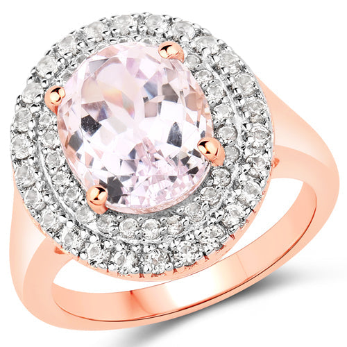 5.48 Carat Kunzite and White Topaz Sterling Silver Engagement Ring