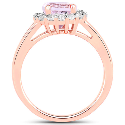 Anillo de Compromiso de 2.25 Quilates de Kunzita y Topacio Blanco en Plata Esterlina