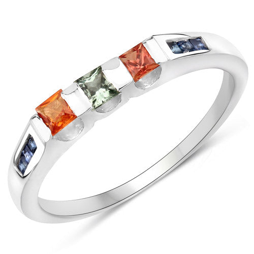 Bague cocktail en argent sterling .925 avec saphirs multicolores de 0,68 carat