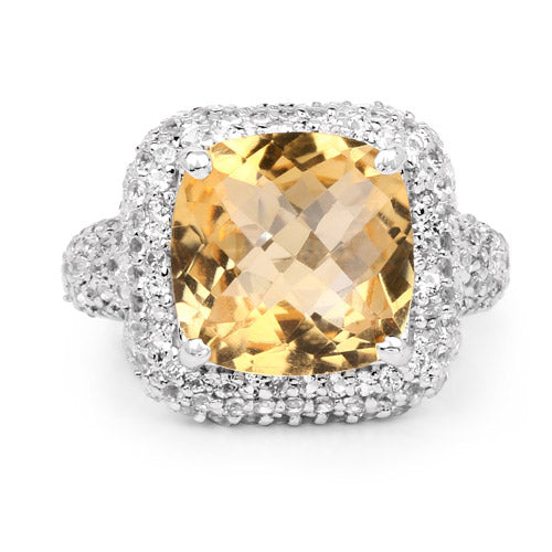 Bague en argent sterling de 7,95 carats en citrine véritable et topaze blanche