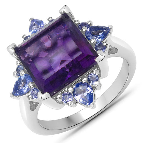 Anillo de Plata Esterlina de 5.15 Quilates de Amatista y Tanzanita Genuine