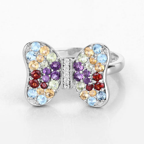 1.18 Carat Multi-Stone .925 Sterling Silver Engagement Ring