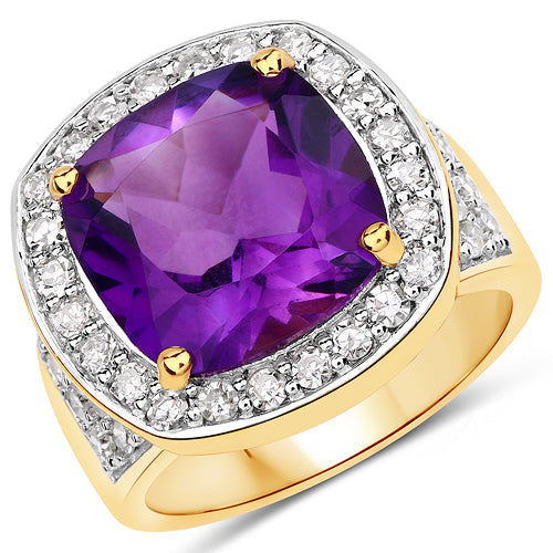Bague en Améthyste et Diamant Blanc de 6,80 Carats en Argent Sterling