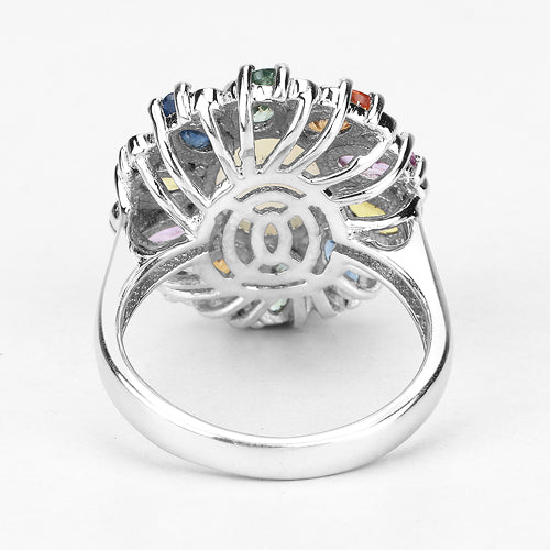 Bague en Opale Éthiopienne de 3,92 Carats et Multi Saphirs en Argent Sterling