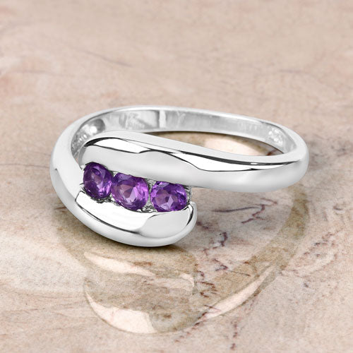 0.54 Carat Genuine Amethyst .925 Sterling Silver Bypass Ring