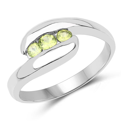0.56 Carat Genuine Peridot .925 Sterling Silver Engagement Ring