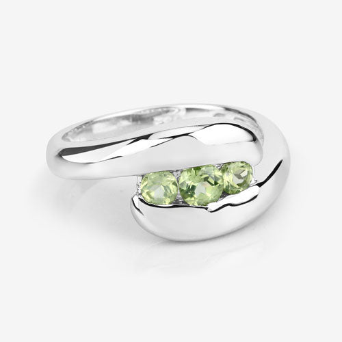 0.56 Carat Genuine Peridot .925 Sterling Silver Engagement Ring