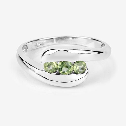 0.56 Carat Genuine Peridot .925 Sterling Silver Engagement Ring
