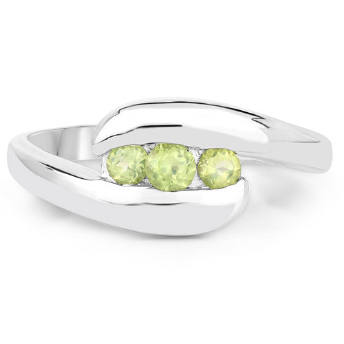 0.56 Carat Genuine Peridot .925 Sterling Silver Engagement Ring
