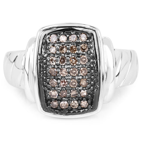 Bague en Argent Sterling avec Diamant Champagne de 0,22 Carat