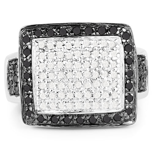 Anillo de Compromiso de Diamante Negro y Blanco de 0.61 Quilates en Plata de Ley
