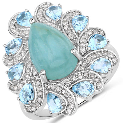 Bague en argent sterling avec aquamarine et diamants de 5,23 carats