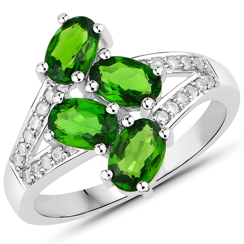 Bague en argent sterling avec chrome diopside de 1,86 carat et zircon blanc