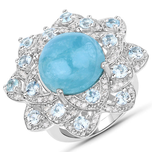 Anillo de Compromiso de Acero Inoxidable con Aguamarina y Diamantes de 12.72 Quilates