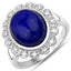 5.65 Carat Genuine Lapis and White Diamond Sterling Silver Ring