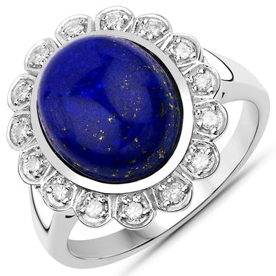 Bague en argent sterling avec lapis-lazuli et diamants blancs de 5,65 carats