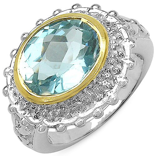 Bague en topaze bleue et topaze blanche plaquée deux tons de 5,01 carats