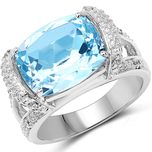 4.78 Carat Blue Topaz & White Topaz Sterling Silver Ring