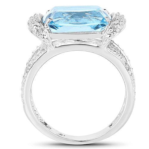 4.78 Carat Blue Topaz & White Topaz Sterling Silver Ring
