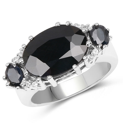 Bague en argent sterling avec saphir noir de 8,62 carats et topaze blanche