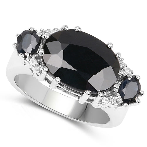 Bague en argent sterling avec saphir noir de 8,62 carats et topaze blanche