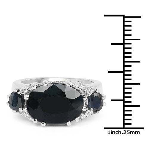 Bague en argent sterling avec saphir noir de 8,62 carats et topaze blanche