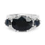 Bague en argent sterling avec saphir noir de 8,62 carats et topaze blanche