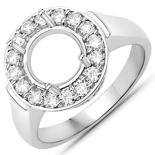 0.48 Carat White Diamond 14K White Gold Semi Mount Engagement Ring