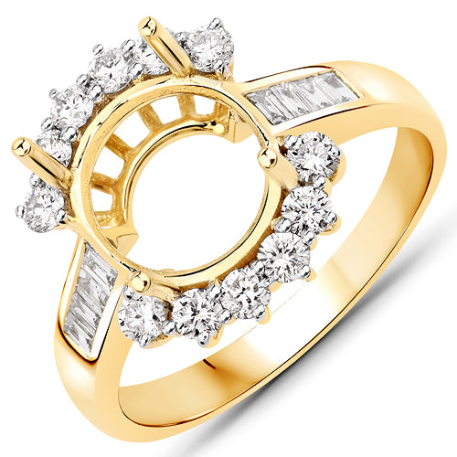Bague de fiançailles semi-montée en or jaune 14K avec diamant de 0,58 carat