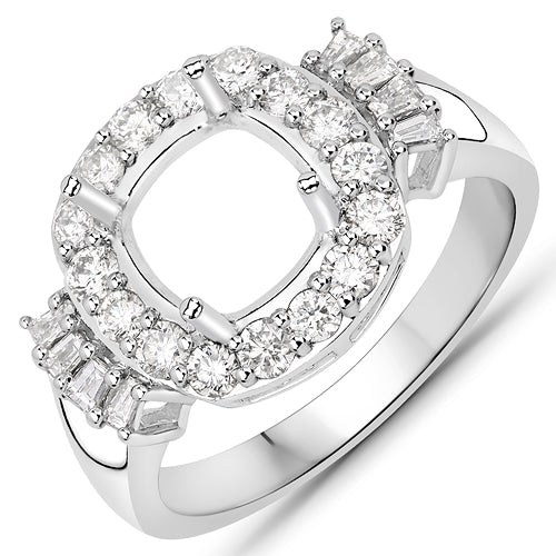 0.73 Carat White Diamond 14K White Gold Semi Mount Engagement Ring