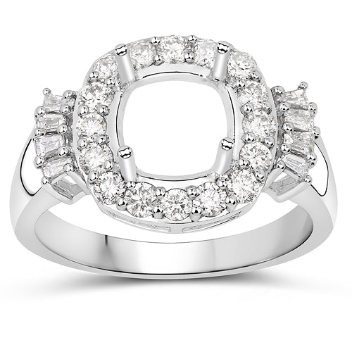 0.73 Carat White Diamond 14K White Gold Semi Mount Engagement Ring