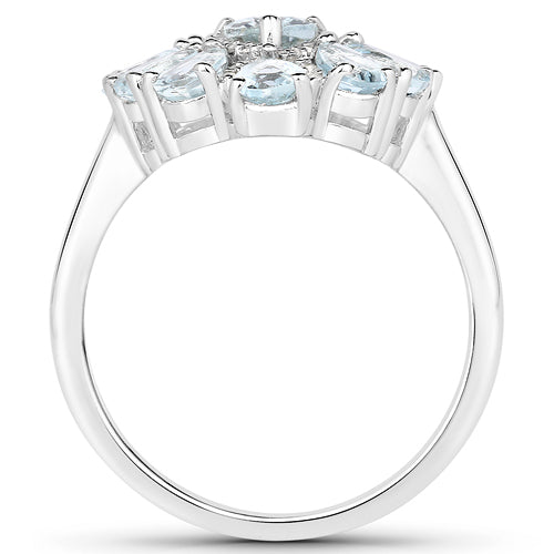 1.89 Carat Aquamarine & White Topaz Sterling Silver Engagement Ring