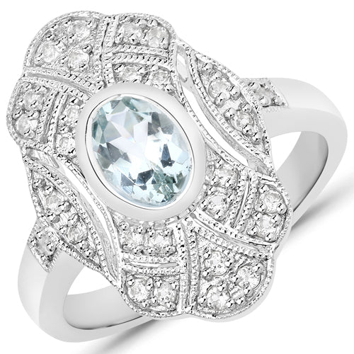 1.02 Carat Aquamarine & White Topaz Sterling Silver Ring