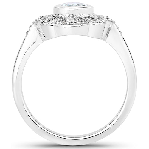 1.02 Carat Aquamarine & White Topaz Sterling Silver Ring